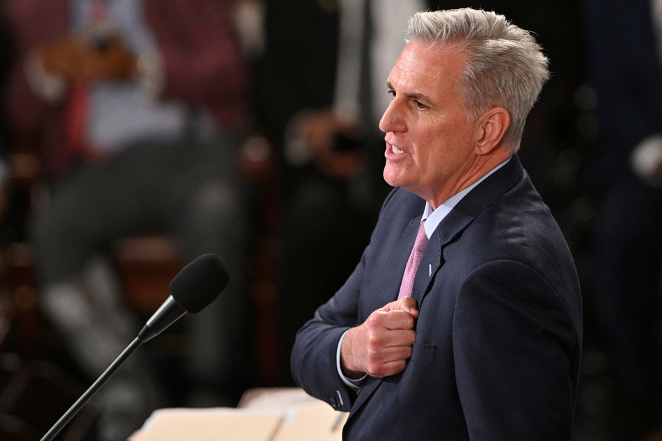 Speaker of the House Kevin McCarthy addresses the House of Representatives for the first time after his election.
