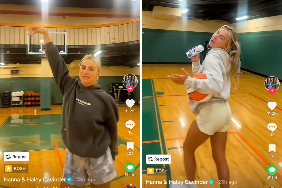 Hanna Cavinder (l.) decided to step up her TikTok hoops game and join Haley in the spotlight, shooting an epic long shot that ignited comeback rumors.