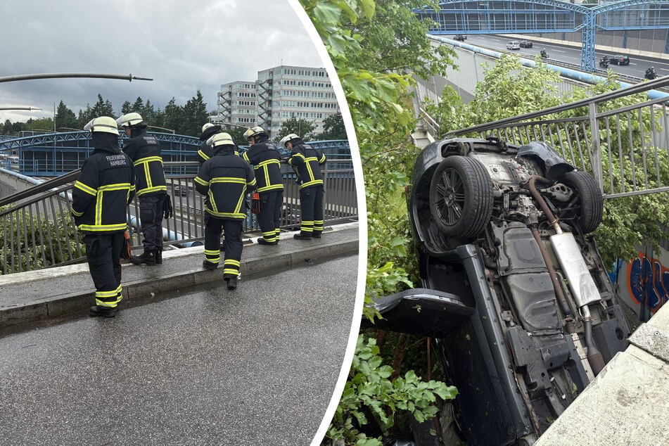 Auto kracht von A7-Brücke! Verletzter Fahrer flüchtet