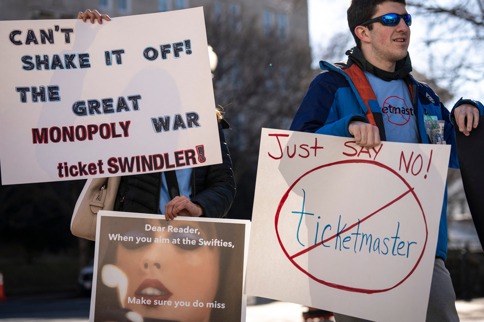Taylor Swift fans protested against Ticketmaster outside of the Senate hearing on January 24.