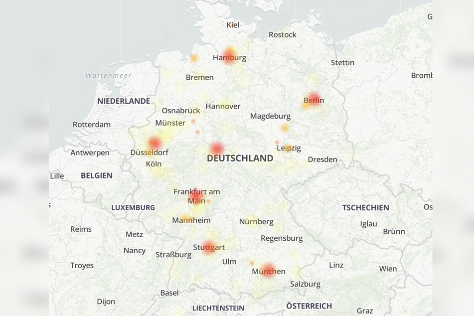 Außer im Südosten Deutschlands hatten O2-Kunden am Donnerstag beinahe überall mit Einschränkungen zu kämpfen.