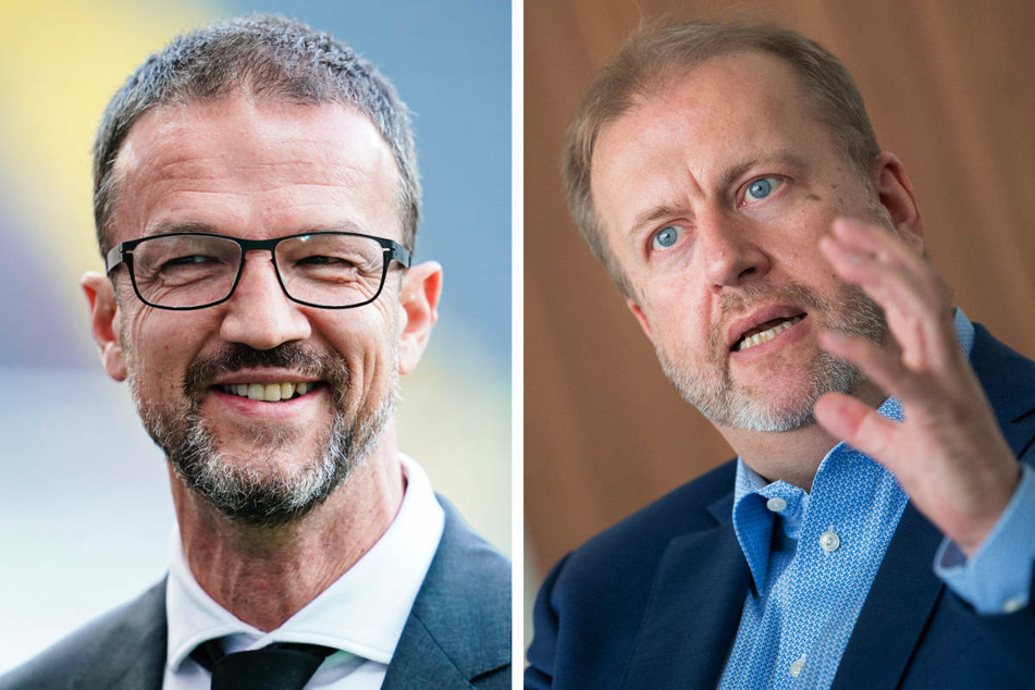 Hertha-Sportchef Fredi Bobic (49, l) und Finanzchef Ingo Schiller sollen die Aufgaben von Carsten Schmidt übernehmen, bis ein neuer Geschäftsführer gefunden ist.