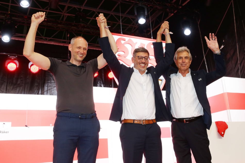 Christian Riethmüller (46), Claus Vogt (51) und Rainer Adrion (67, v.l.n.r.) bilden das neue Vereinspräsidium des VfB Stuttgart.