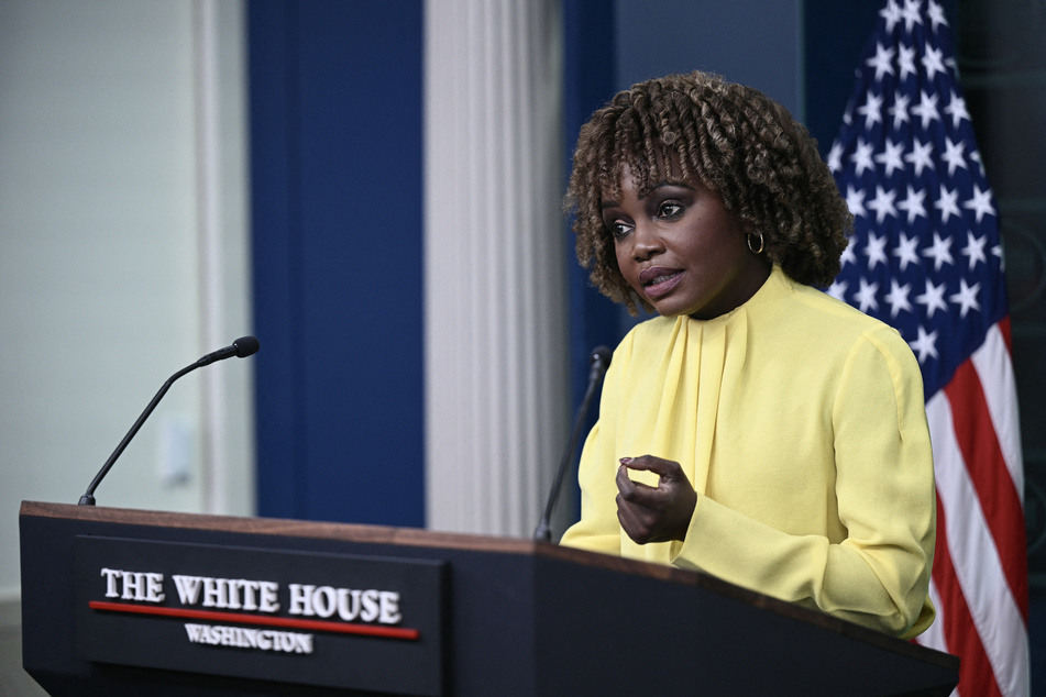 White House Press Secretary Karine Jean-Pierre speaks during the daily briefing in the Brady Briefing Room of the White House in Washington, DC on Wednesday.