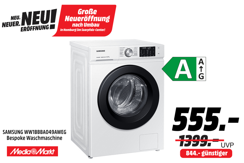 Samsung-Waschmaschine für 555 statt 1.399 Euro.