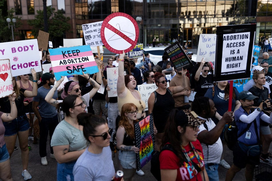 Protesters rally for abortion rights in Columbus, Ohio, after the Supreme Court overturned the landmark Roe v. Wade decision.