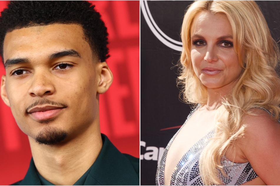 Britney Spears (r.) called out Victor Wembanyama after being allegedly struck by one of her security guards in Las Vegas.