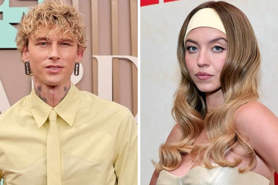 Machine Gun Kelly (l.) was recently asked if he had dated his co-star, Sydney Sweeney (r.)
