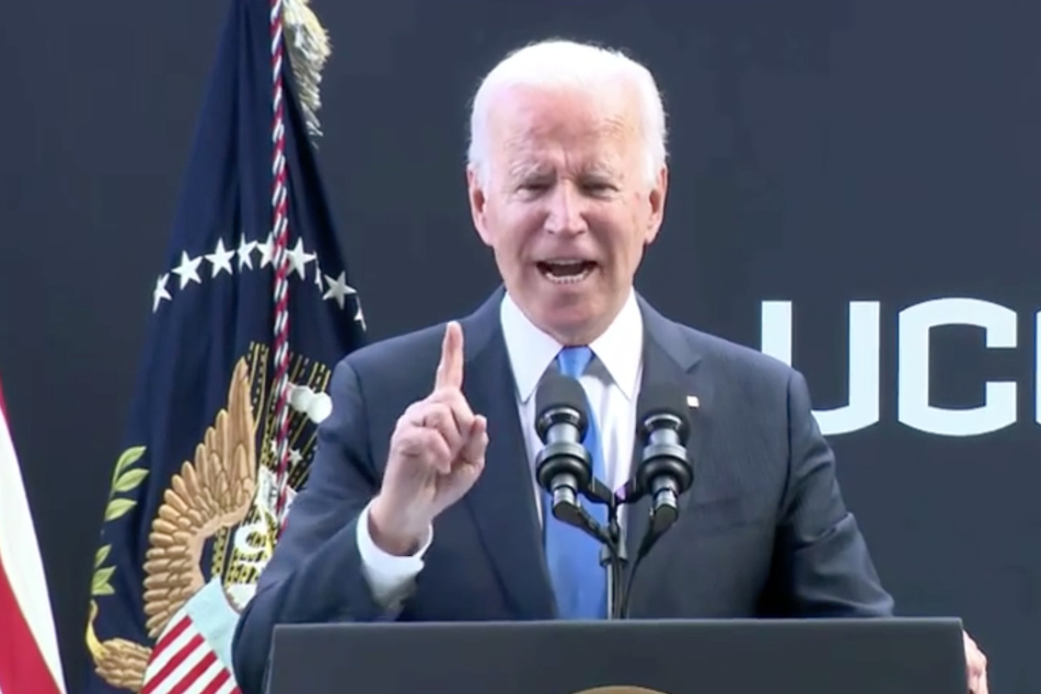 President Joe Biden delivering his remarks at the University of Connecticut.