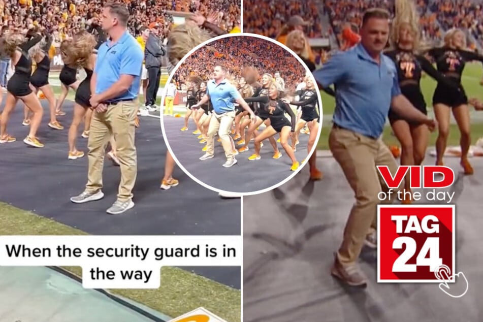 viral videos: Viral Video of the Day for February 2, 2024: "Security guard" crashes University of Tennessee dance routine!