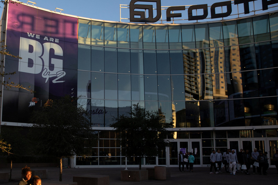 A banner in support of Brittney Griner hangs from the Phoenix Mercury stadium.