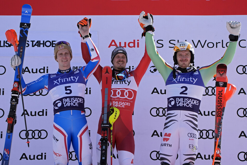 Manuel Feller (31, M.) und Linus Straßer (31, r.) standen diese Saison schon gemeinsam auf dem Podest. In der Slalom-Endabrechnung ist der Österreicher nun nicht mehr vom Spitzenplatz zu verdrängen.
