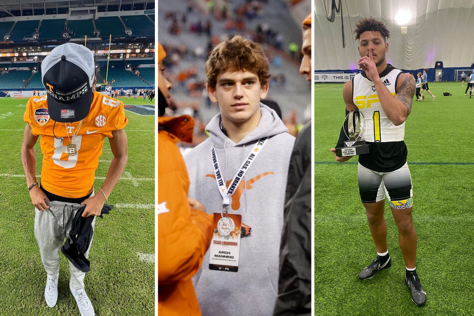 With college football's spring games beginning in March, top newcomers like Nico Iamaleava (l.), Arch Manning (c.), and Brandon Inniss (r) are set to make their first appearances.