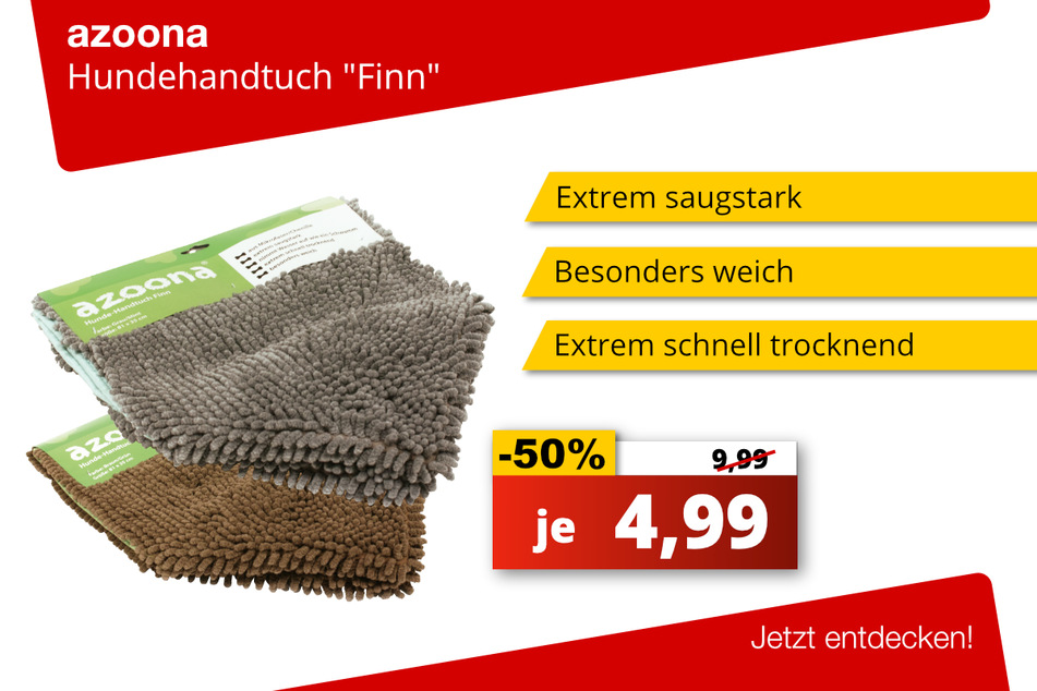 azoona Hundehandtuch "Finn" je 4,99 Euro (50 Prozent gespart)