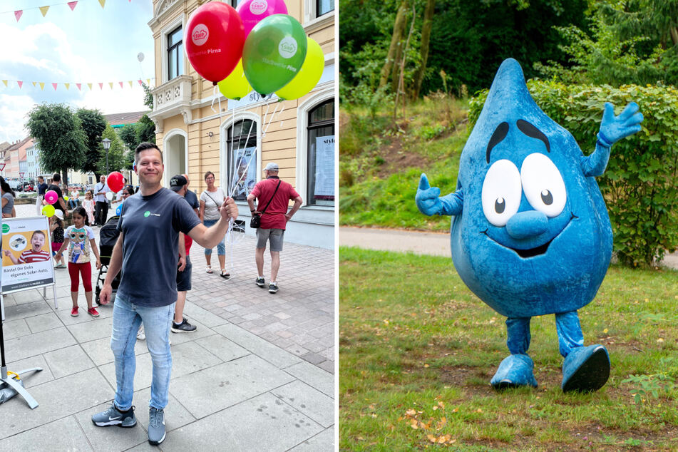 Das freundliche Maskottchen Aqualino (rechts).