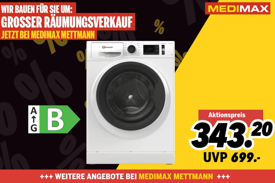 Bauknecht-Waschmaschine für 343,20 statt 699 Euro.