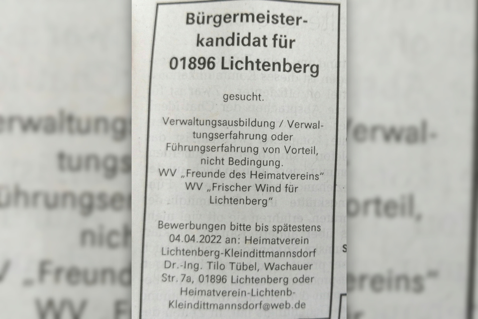 Kandidaten Mangelware: Mit dieser Anzeige suchte das Dorf um Mitinitiator Marco Birnstengel (58) einen Bürgermeister.