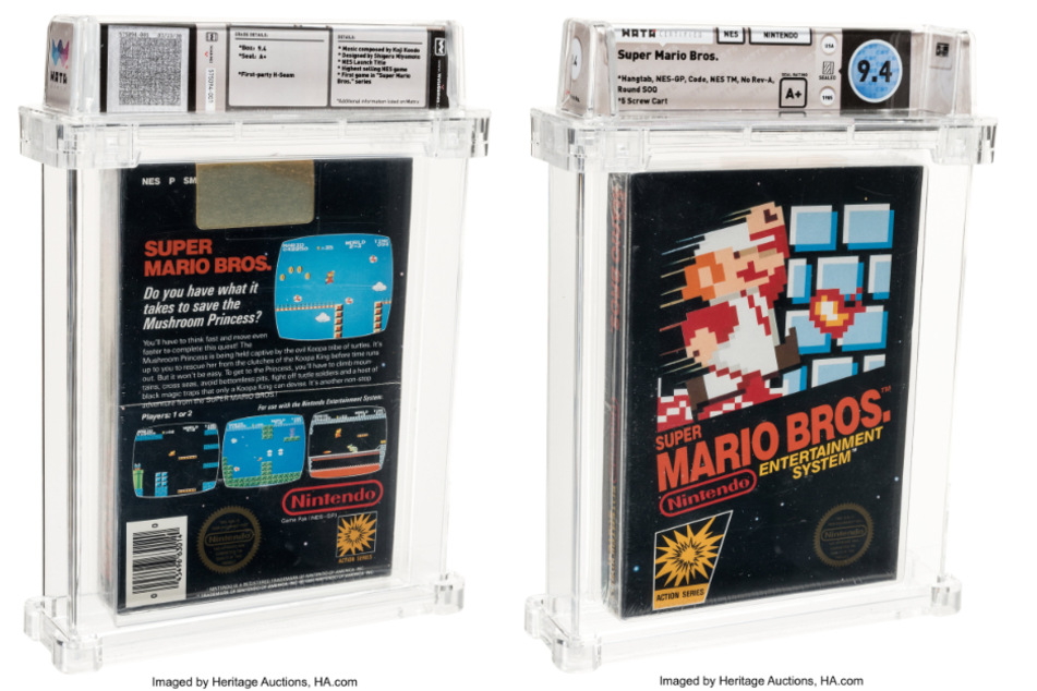 Vorder- und Rückseite des original verpackten "Super Mario Bros."-Computerspiels aus dem Jahr 1985.