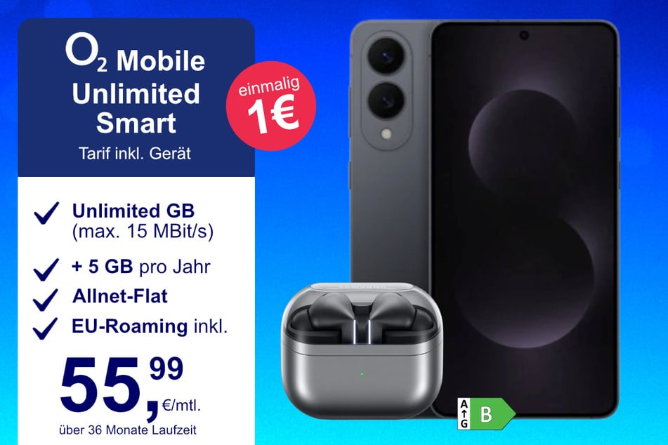 Das Samsung Galaxy S25 Edge + Buds 3 Pro im o2 Mobile Unlimited Smart für einmalig 1 Euro.