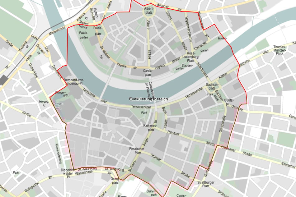 Wer innerhalb des rot umkreisten Gebiets wohnt, sollte auf eine Evakuierung - auch über Nacht - vorbereitet sein.