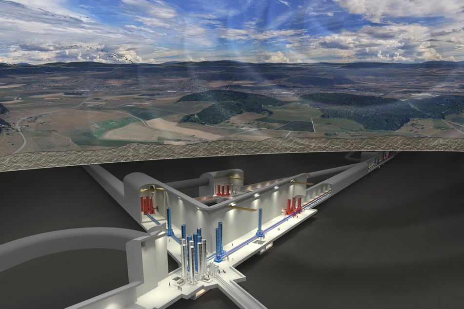 Wie in diesem grafischen Modell dargestellt, soll das unterirdische Einstein-Teleskop einmal aussehen.