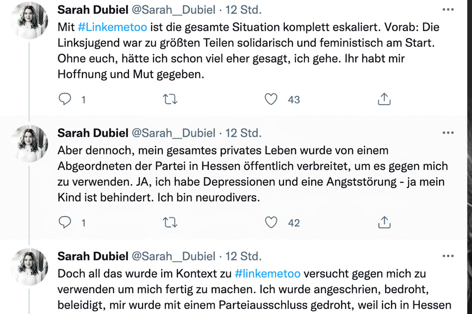 In einem längeren Twitter-Thread rechnete Sarah Dubiel (28) mit der Partei "Die Linke" ab.