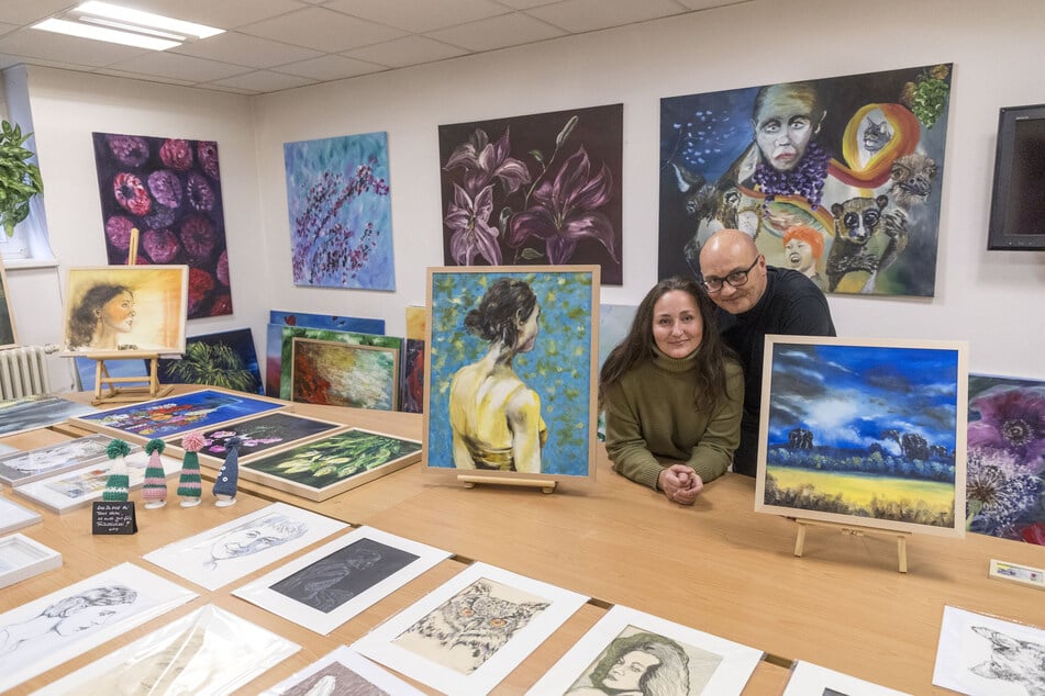 Einige dieser Zeichnungen und Gemälde von Luzia und Olaf Böhme werden auf den Pirnaer Kunstmarkt mitgenommen.