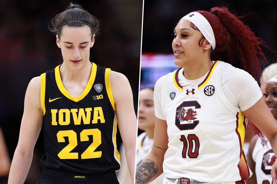 Caitlin Clark (l.) and Iowa fell to the undefeated South Carolina Gamecocks in Sunday's March Madness final.