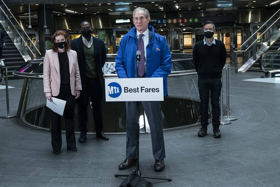 MTA Chair and CEO Janno Lieber announces the new program at the Fulton Street subway station.