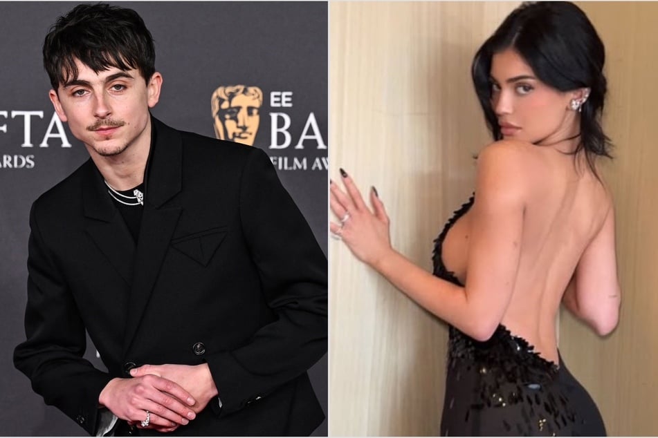 Kylie Jenner and Timothée Chalamet (l.) sported matching outfits and jewelry at the 78th annual British Academy Film Awards.