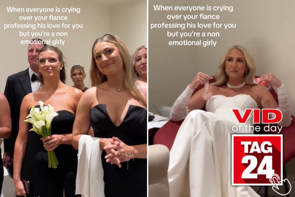 Today's Viral Video of the Day features a bride with an unusually "chill" attitude during an emotional moment at her wedding, leaving her guests in absolute shock.