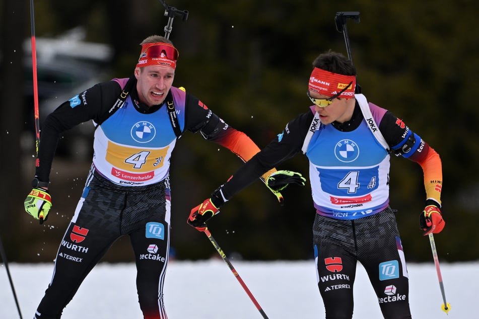 Bei der WM in Lenzerheide führte Philipp Horn (30, r.) die deutsche Männerstaffel zu Bronze, auf der Pokljuka wird er nicht an den Start gehen.