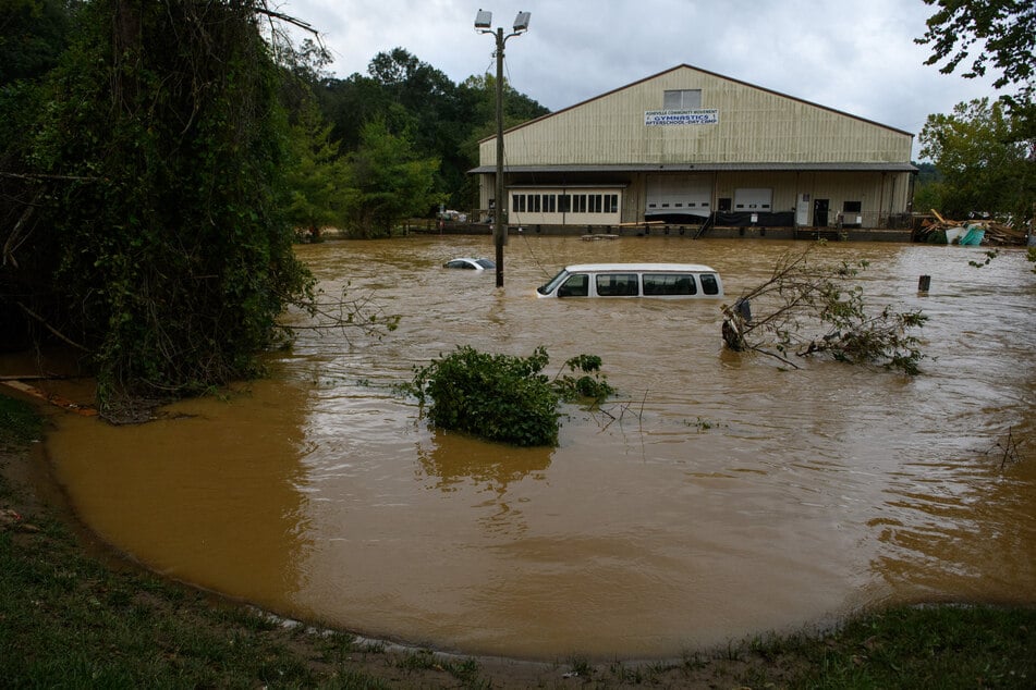 Heavy rains from Hurricane Helene caused record flooding and damage on September 28, 2024 in Asheville, North Carolina.