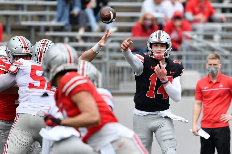 On Sunday, Ohio State football tweeted a video of their quarterbacks, notably highlighting Kyle McCord (r.) amid the battle for the starting position.