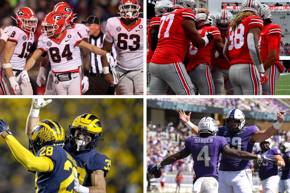 Georgia (upper l), Ohio State (upper r), TCU (lower r), and Michigan remain as the top four best teams after the third College Football Playoff ranking.