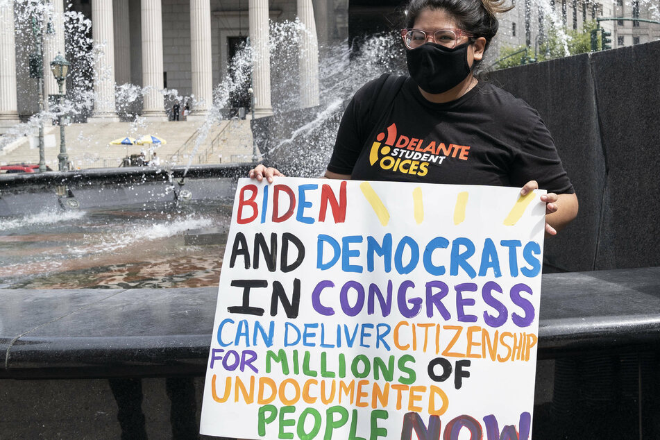 DACA recipients gather in New York City to call on the Biden administration to pass a pathway to citizenship for themselves and other immigrants.