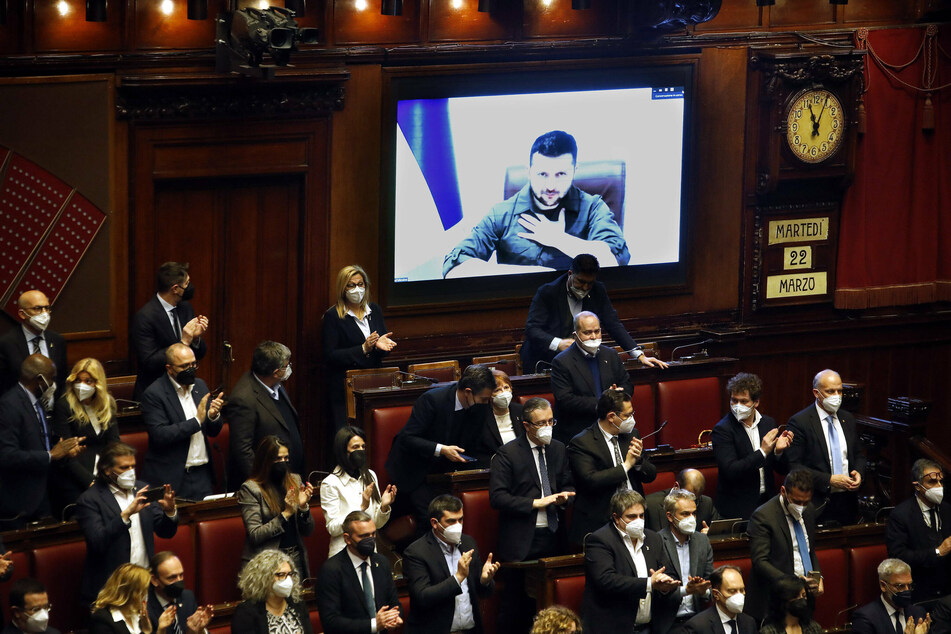Ukrainian President Volodymyr Zelensky addressed the Italian Parliament via videolink.