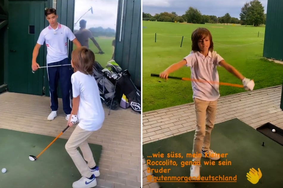 San Diego (18) bringt seinem jüngeren Bruder Rocco (10) das Golfen bei. (Fotomontage)