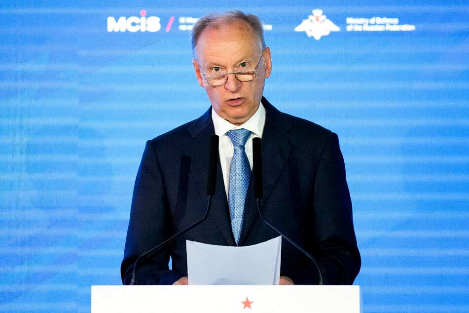 Nikolai Patruschew während einer Rede auf der 9. Moskauer Konferenz für internationale Sicherheit (MCIS) 2021.