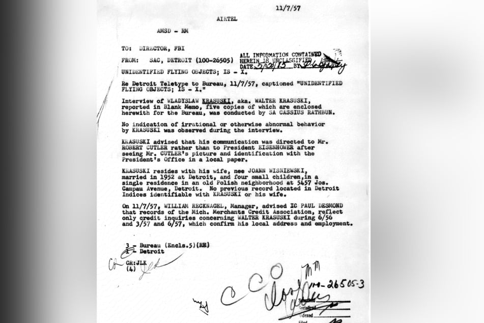 In diesem FBI-Dokument wurde festgehalten, dass Wladyslaw Krasuski im Zuge seiner Befragung kein ungewöhnliches Verhalten aufwies.