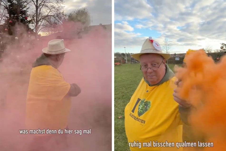 Sogenannte Rauchgranaten sind an Silvester auch in Kleingartenanlagen erlaubt. Michael Baumann probierte sich daran.