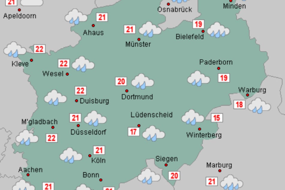 Nach den schweren Gewittern wird es ab Sonntag in ganz NRW verbreitet nass und ungemütlich.
