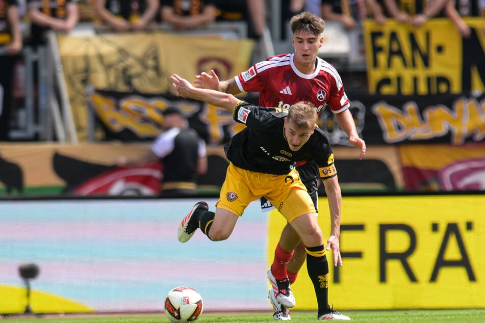 Niklas Hauptmann (30, v.) mühte sich in Nürnberg redlich, Struktur ins Dresdner Spiel zu bekommen.