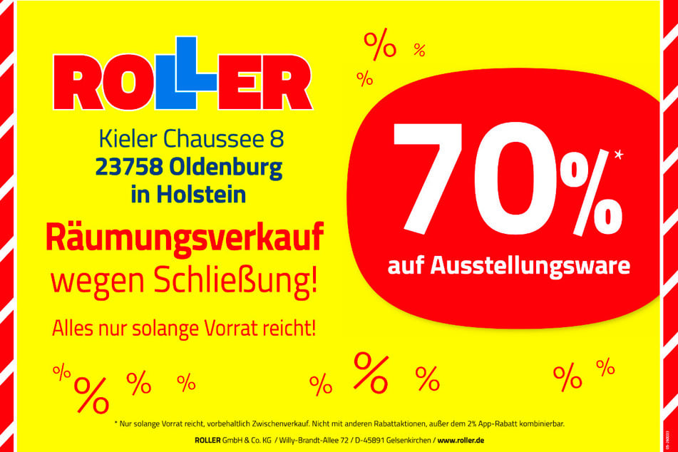 Während des Räumungsverkaufs bei ROLLER in Oldenburg erhalten Kunden 70 Prozent Rabatt¹ auf Möbel.