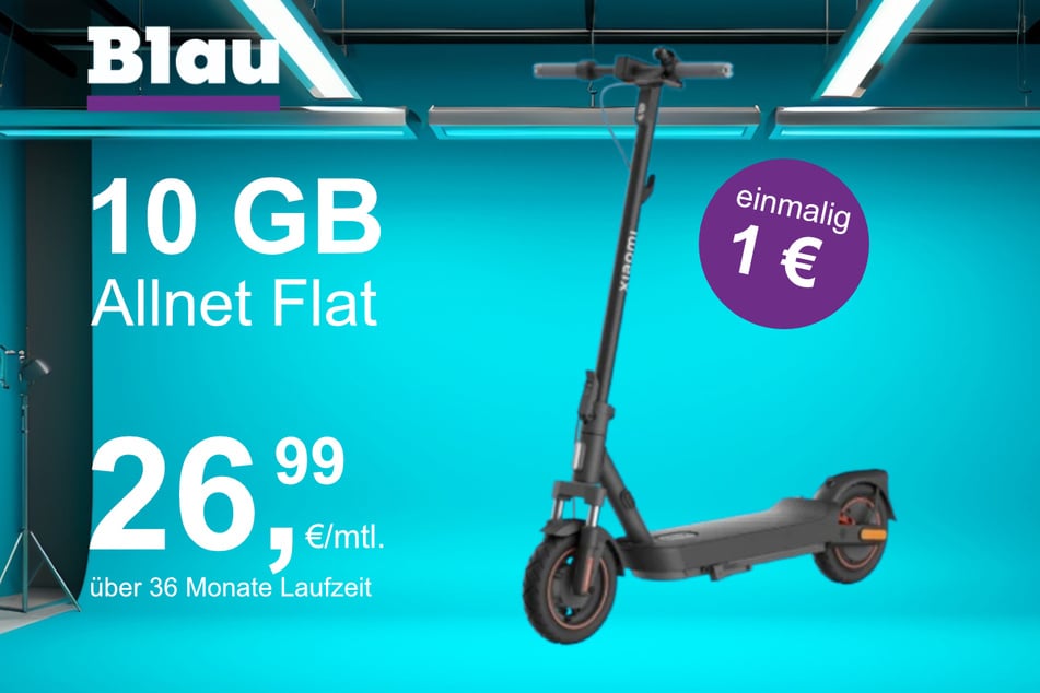Der Xiaomi E-Scooter 5 Max im Blau Allnet S inkl. 10 GB für einmalig 1 Euro.