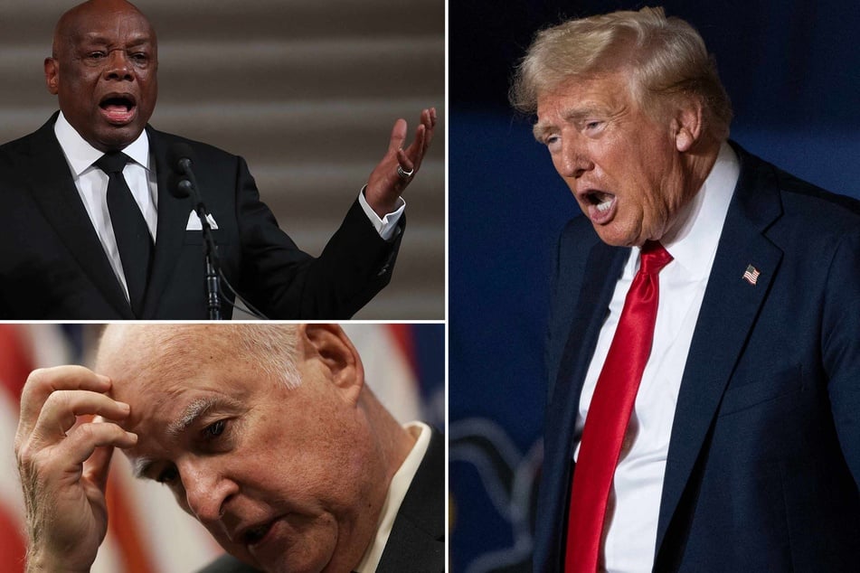 A highlight of Donald Trump's (r.) first news conference in months was his striking tale of a brush with death onboard a helicopter alongside former San Francisco mayor Willie Brown (top left) – or was it California Governor Jerry Brown (bottom left)?