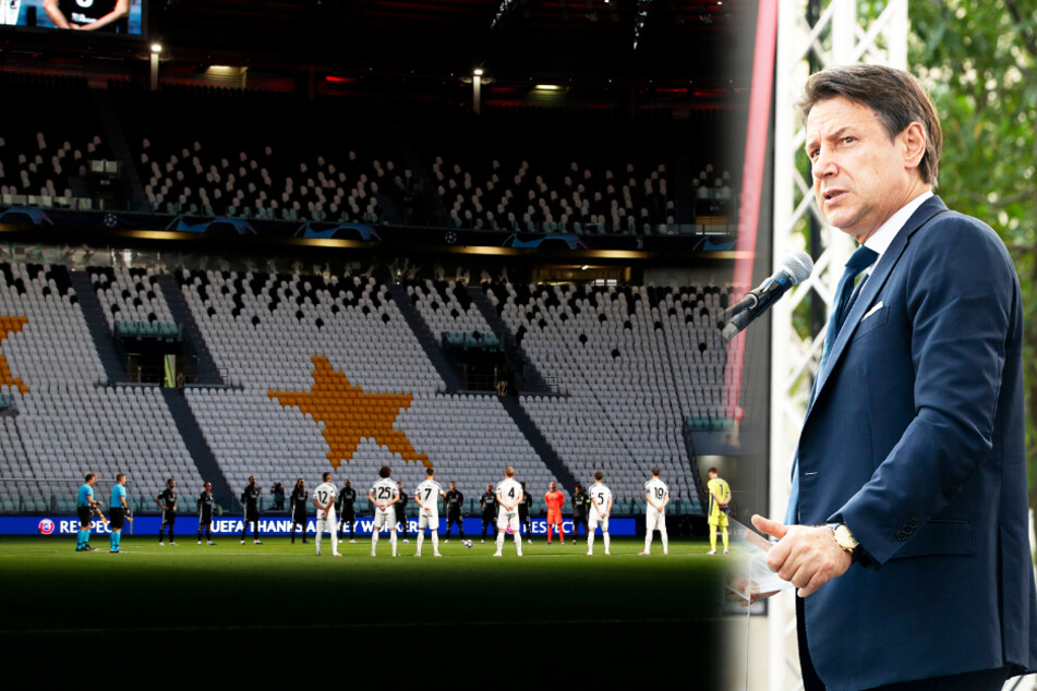 Ministerpräsident Giuseppe Conte (56) ist gegen Zuschauer in Italien Fußballstadien. (Bildmontage)