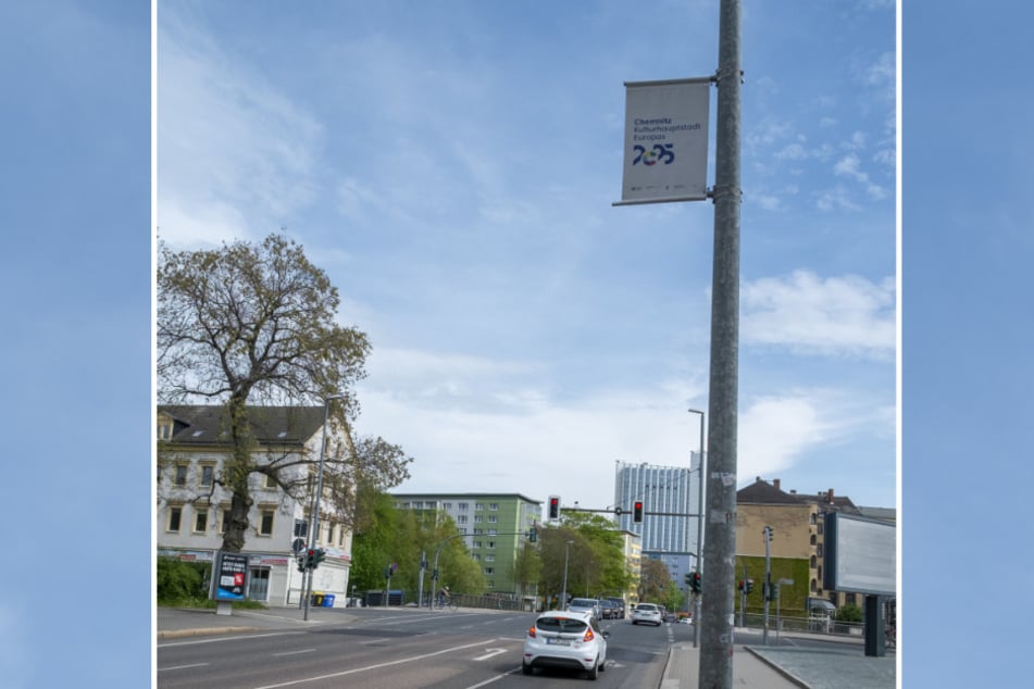 Noch bis Mitte Juli sind die Fahnen in Chemnitz zu sehen.