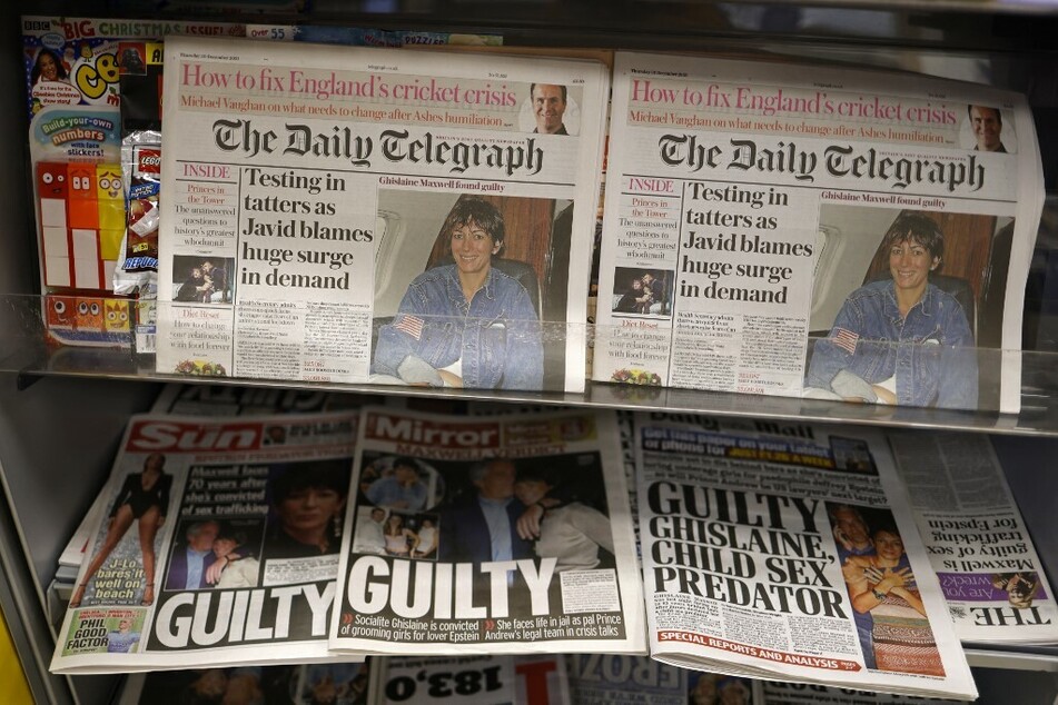 British newspapers reporting on Maxwell's guilty verdict in 2021.