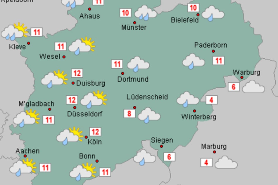 Nach einem milden Wochenstart mit Werten bis zu 12 Grad fallen die Temperaturen in NRW ab Mittwoch wieder.